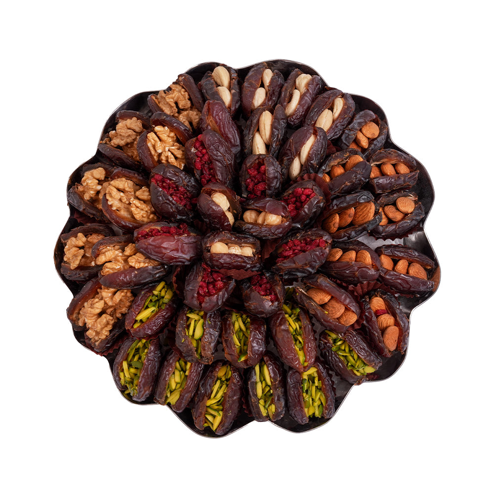 Daima Stuffed Dates Platter Silver Round Tray 1285gm