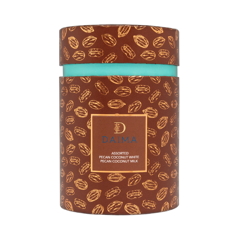 Pre Packed Cylinder Box Assorted Pecan Coconut White & Milk 270gm