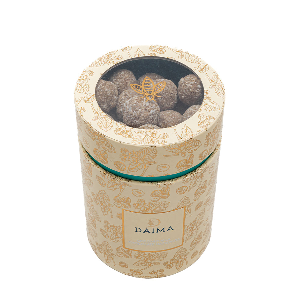 Pre Packed Dragee Cylinder Box Hazelnut Coconut Milk 250gm - Image 2