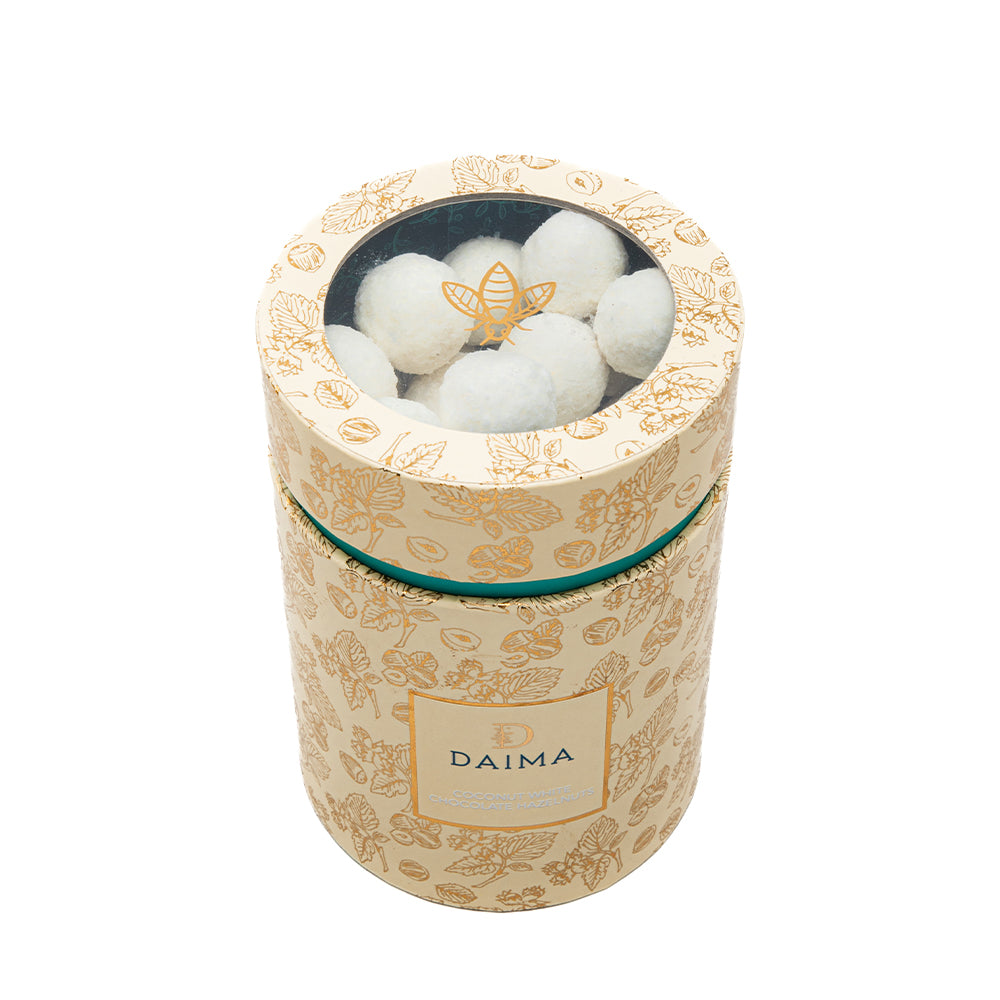 Pre Packed Dragee Cylinder Box Hazelnut Coconut White 250gm - Image 3