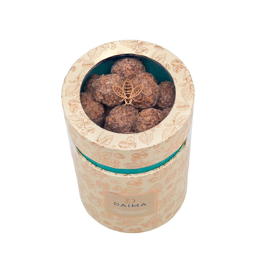 Pre packed dragee cylinder box hazelnut feuilletine 270gm   image 2