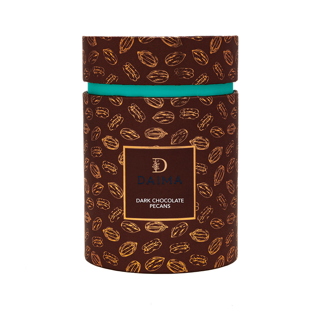 Pre packed dragee cylinder box pecan dark 270gm